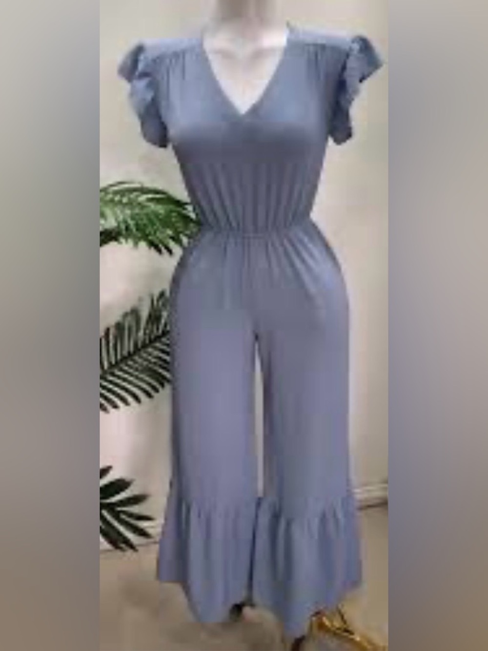 Women's Blue Ruffle-Hem Jumpsuit